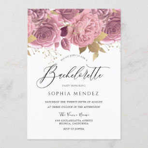Stunning Blush Pink Floral Gold Bachelorette Party Invitation