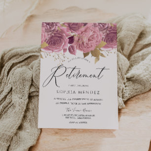 Stunning Blush Pink Floral Gold Retirement Party Invitation