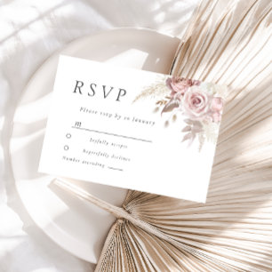 Stunning Blush Roses Floral Dusty Pink Wedding RSVP Card
