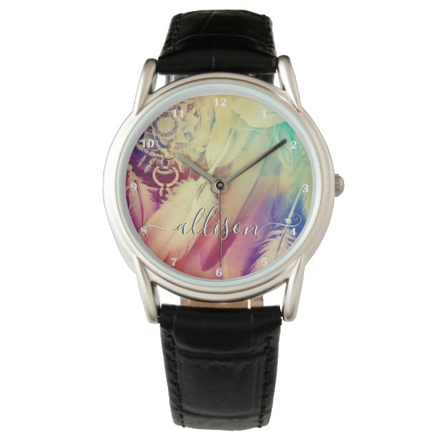 Stunning Boho Bohemian Dreamcatcher Feathers Cute Watch (Front)