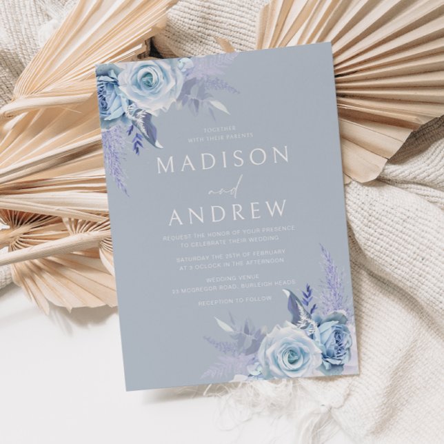 Stunning Boho Dusty Blue Wedding Invitation (Creator Uploaded)
