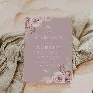 Stunning Boho Dusty Rose Blush Wedding Invitation