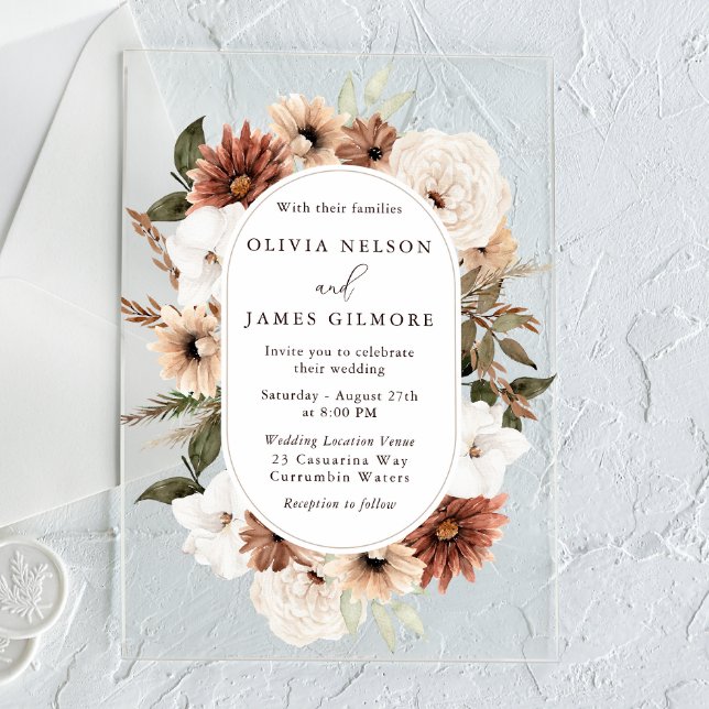 Stunning Boho Floral Frame Modern Wedding Acrylic Invitations (Creator Uploaded)