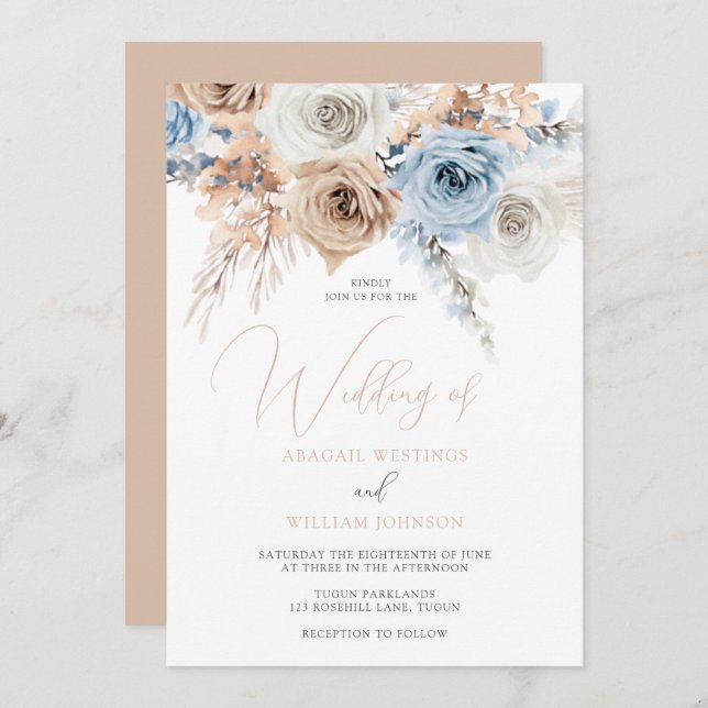 Stunning Boho Floral Wedding Invitation (Front/Back)