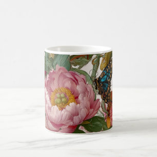 Stunning Bold Floral Design Butterfly and Peonies Coffee Mug