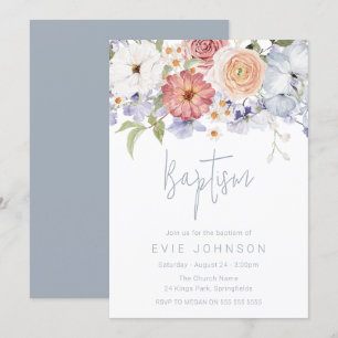 Stunning Botanical Floral boy or girl Baptism Invitation
