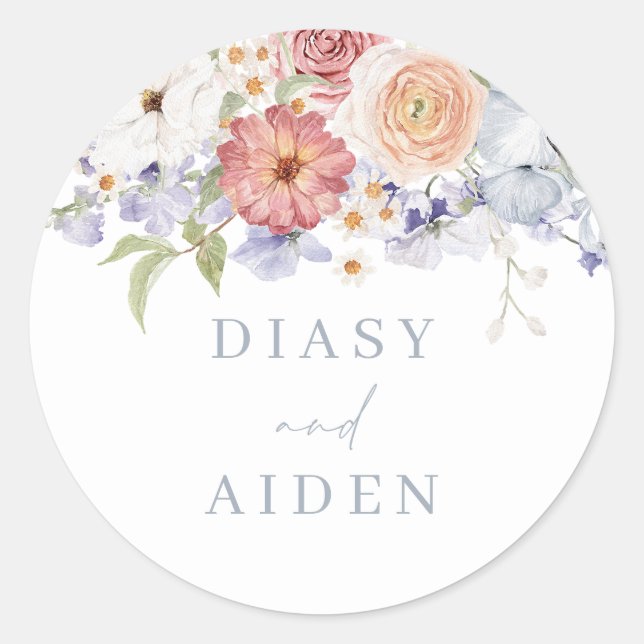 Stunning Botanical Floral Wedding Engagement  Classic Round Sticker (Front)