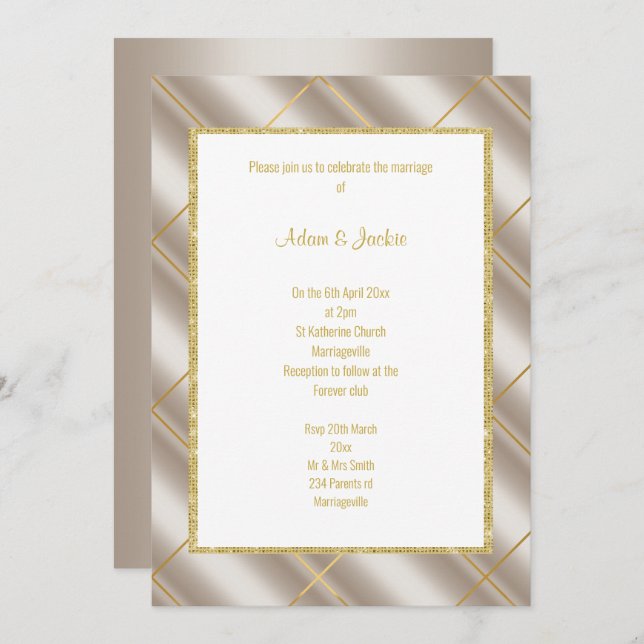 STUNNING BRONZE METALLIC WEDDING  INVITATION (Front/Back)
