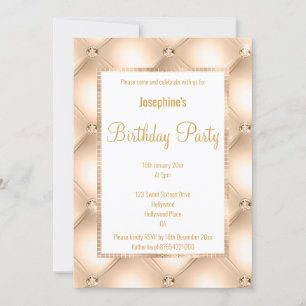 STUNNING CHAMPAGNE QUILTED & GOLD CUSTOM BIRTHDAY  INVITATION
