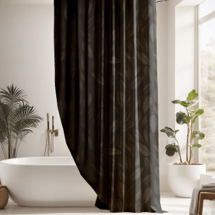 Stunning Charcoal & Black Leaf Pattern Shower Curtain