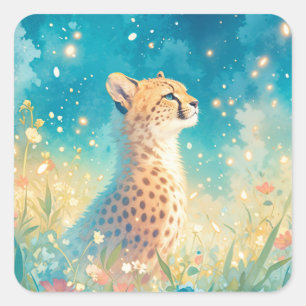 Stunning Cheetah Among Wildflowers Square Sticker