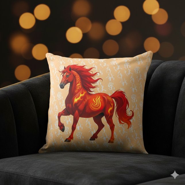 Stunning Chinese Year of the Fire Horse 2026 Cushion (Chinese New Year of the Fire Horse 2026 20"x20" Throw Pillow Cover Photo)