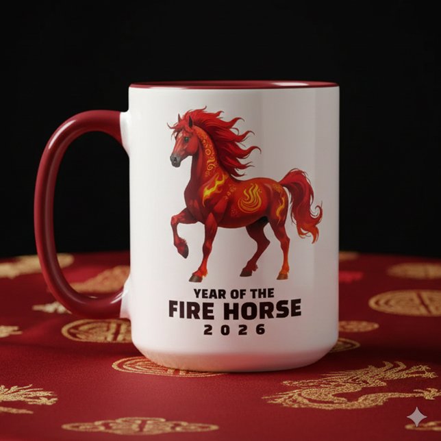 Stunning Chinese Year of the Fire Horse 2026 Mug (Festive Year of the Fire Horse 2026 Two-Tone Combo Mug Cover Photo)