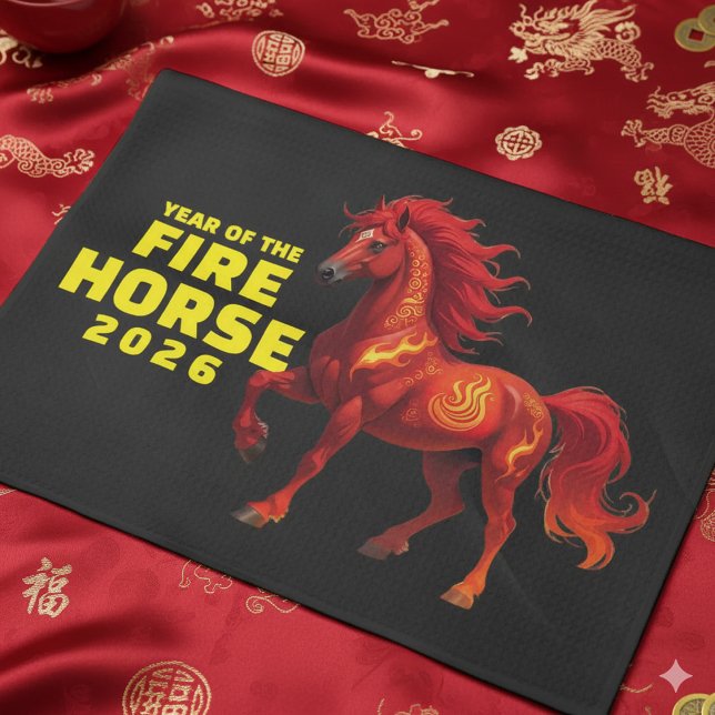 Stunning Chinese Year of the Fire Horse 2026 Tea Towel (Festive Year of the Fire Horse 2026D Kitchen Towel Cover Photo)