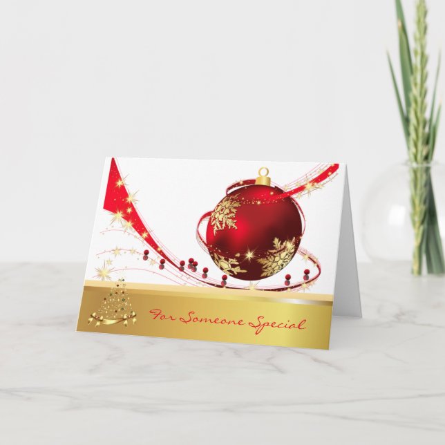 Stunning Christmas Ornament Gold Red Special Holiday Card (Front)