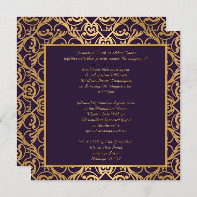 STUNNING CLASSIC RICH NAVY GOLD WEDDING INVITATION (Front/Back)