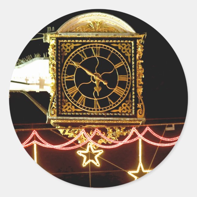 Stunning Clock at Xmas Classic Round Sticker (Front)