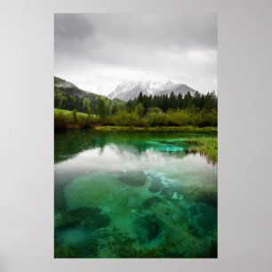 Stunning cloudy day at Zelenci springs, Slovenia Poster