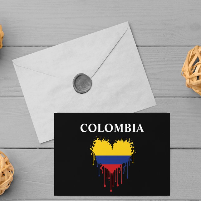 Stunning Colombia Dripping Heart Flag  Postcard (stylish colombian flag colombia heart postcard)
