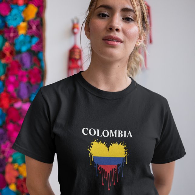 Stunning Colombia Dripping Heart Flag  T-Shirt (colombia flag love woman t shirt)