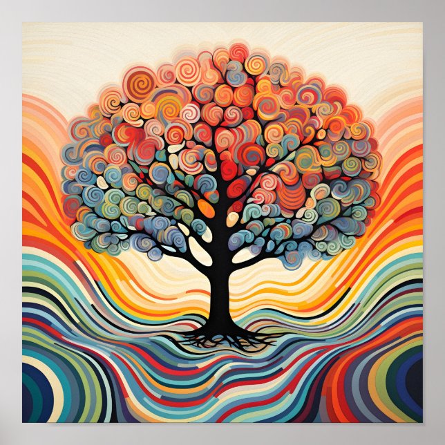 Stunning colourful Op Art tree poster (Front)