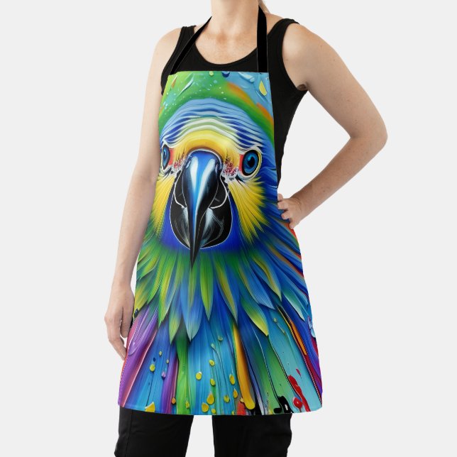 Stunning Colourful Splatter Paint Parrot Apron (Insitu)