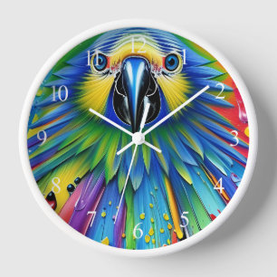 Stunning Colourful Splatter Paint Parrot Clock