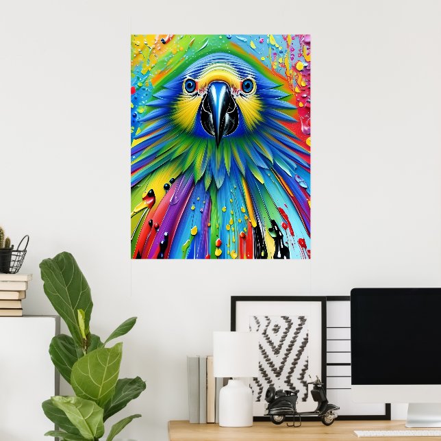 Stunning Colourful Splatter Paint Parrot Poster (Home Office)