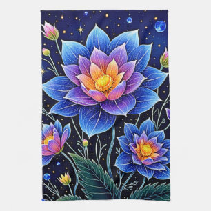 Stunning Cosmic Floral Dreams Design Tea Towel