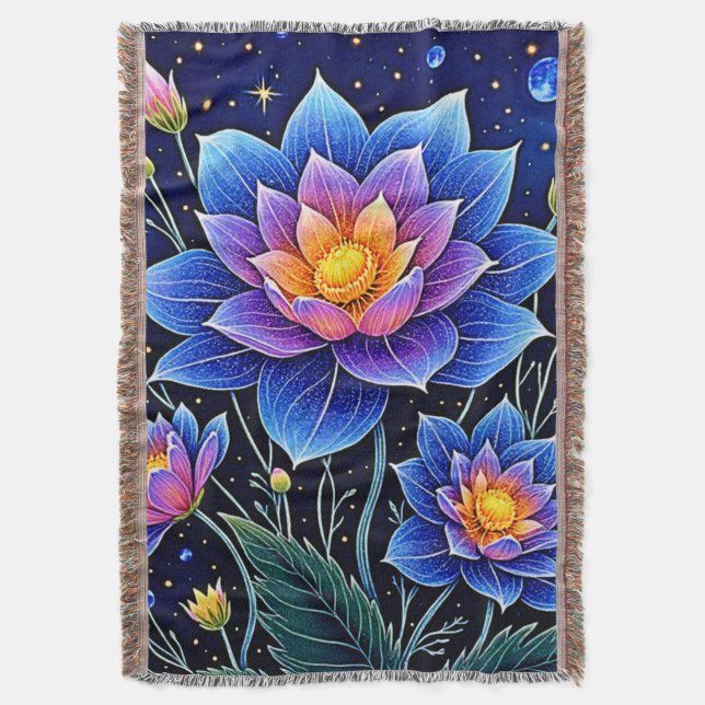 Stunning Cosmic Floral Dreams Design Throw Blanket (Front Vertical)