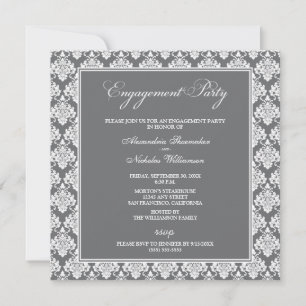 Stunning Damask Engagement Party Invite (grey)