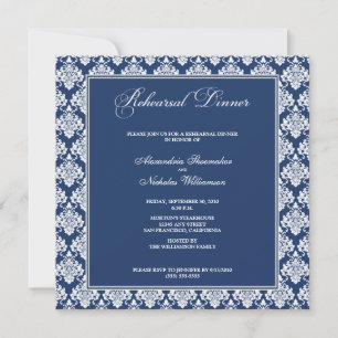 Stunning Damask Rehearsal Dinner Invite (navy)