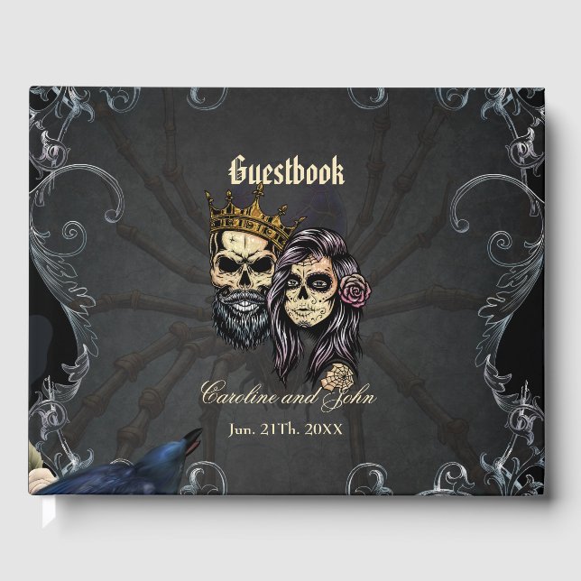 Stunning dark gothic wedding design with skulls  guest book (Front)