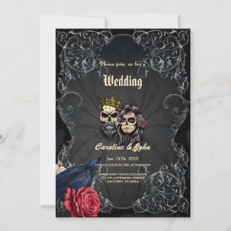 Stunning dark gothic wedding design with skulls  invitation
