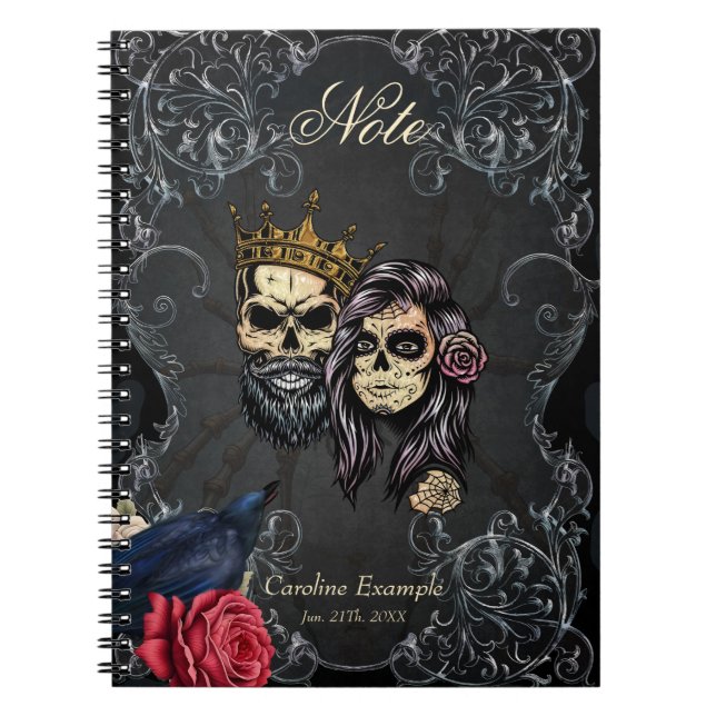 Stunning dark gothic wedding design with skulls notebook (Front)