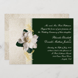 Stunning Dark Green & Ivory Gardenia Wedding Invitation