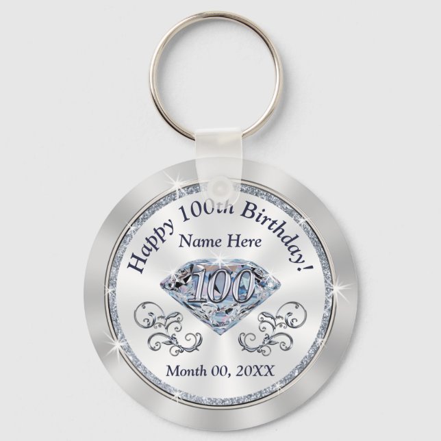 Stunning Diamond Cheap 100th Birthday Party Favour Key Ring (Front)