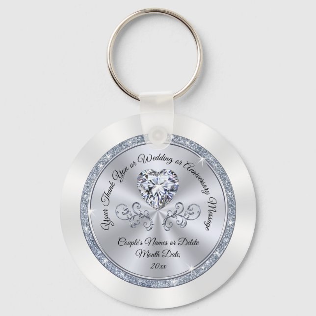Stunning Diamond Heart, Wedding Party Favors Key Ring (Front)