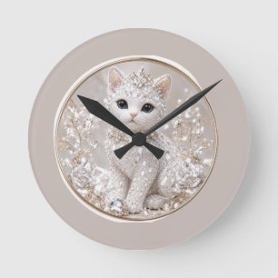 Stunning Diamond Princess Cat High-End Luxury An Round Clock