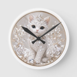 Stunning Diamond Princess Cat High-End Luxury An Round Clock