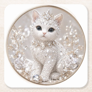 Stunning Diamond Princess Cat High-End Luxury An Square Paper Coaster