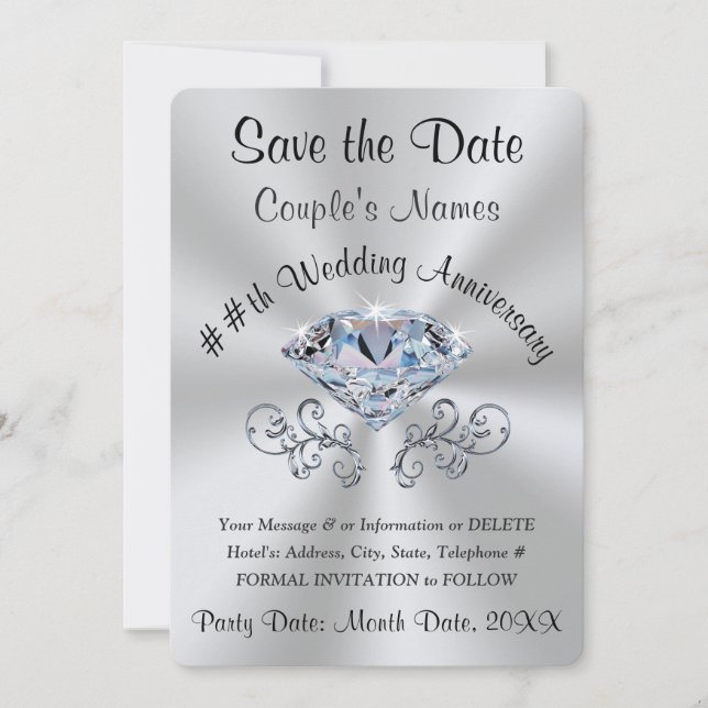Stunning Diamond, Save the Date Cards, Personalise Invitation (Front)