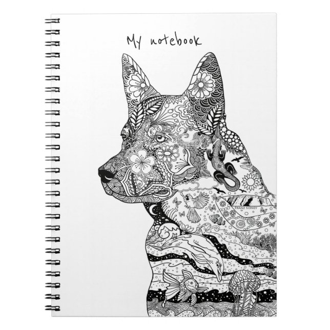 Stunning dog black and white detailed notebook (Front)