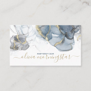 Stunning Dusty Blue Gold Accent Alcohol Ink Business Card