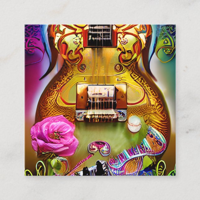 Stunning Electric Guitar with Roses Square Business Card (Front)