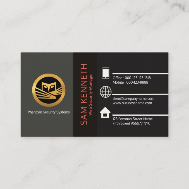 Stunning Elegant Shades of Black Web Security Business Card (Front)