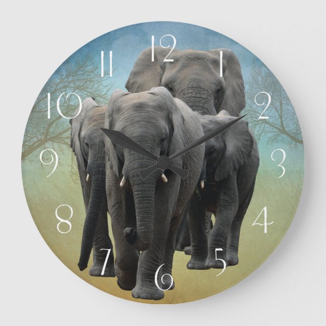 Stunning Elephant Baby Calf Large Clock (Front)