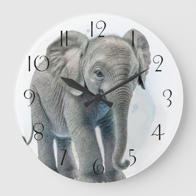 Stunning Elephant Baby Calf Large Clock (Front)