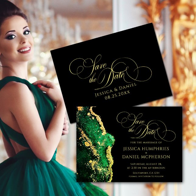 Stunning Emerald Green Black Gold Wedding Save The Date (Stunning Emerald Green Black Gold Wedding Save The Date)