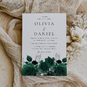 Stunning Emerald Green Floral Wedding Invitation